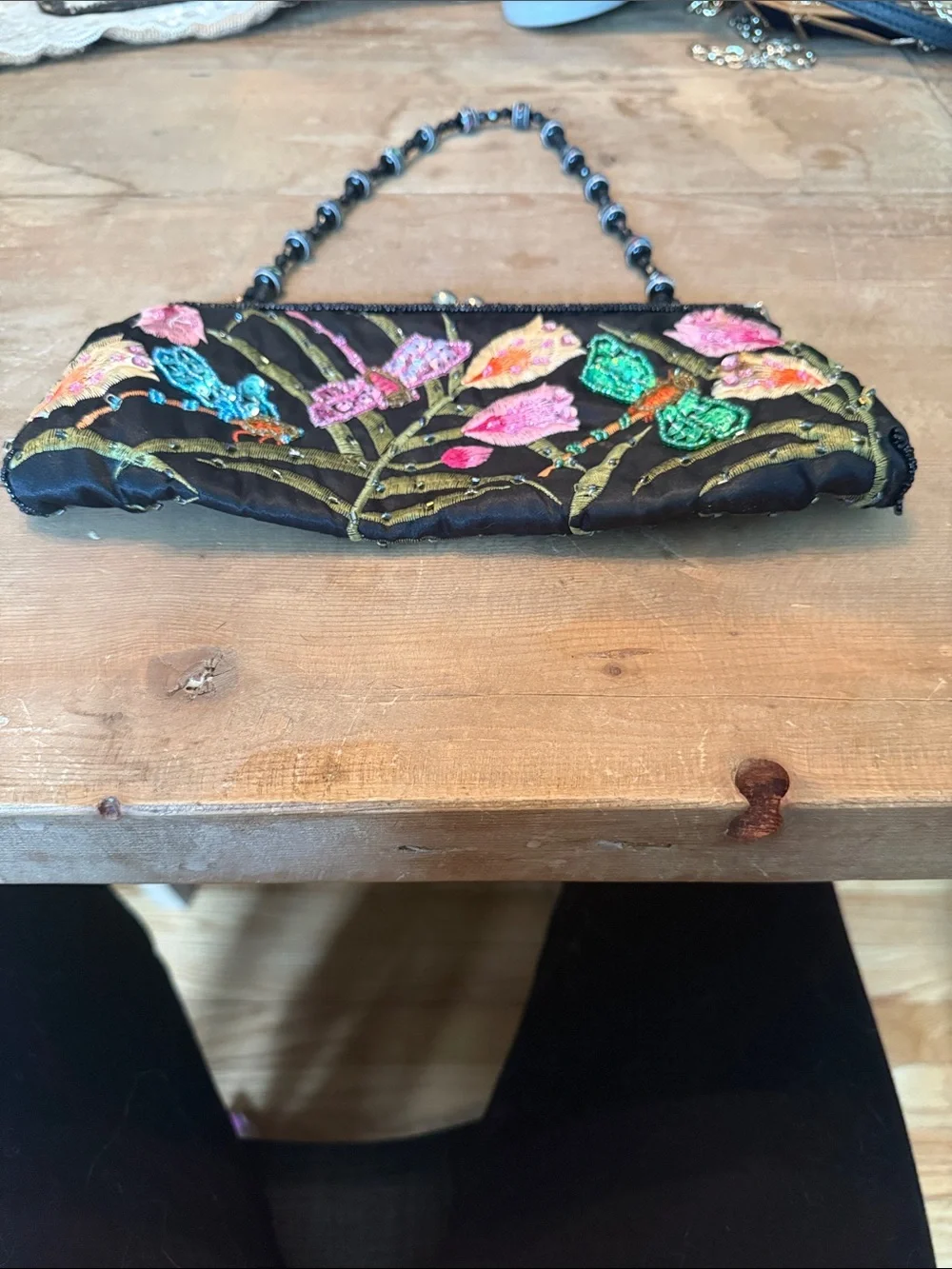 Embroidered Dragonfly Evening Clutch - Black - Picture 7 of 9